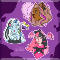 Fanart for Monster High, in the style of traditional tattoo flash sheets