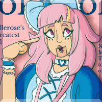 Mockup of a magazine cover featuring an illustration of a character in lolita fashion
